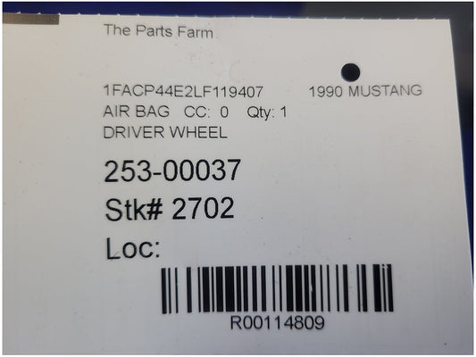 1990 Ford Mustang GT Driver Air Bag Steering Wheel Black Dash Trim 2702