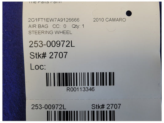 2010 Chevrolet Camaro SS Coupe Air Bag Steering Driver Dash 2707