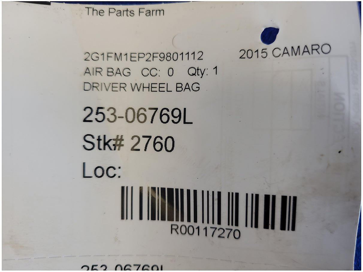 2015 Chevrolet Camaro SS Coupe Air Bag Driver Steering Wheel Dash Left 2760 - The Parts Farm