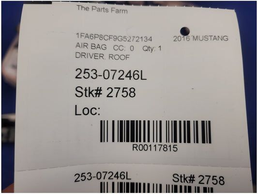 2015 Chevrolet Camaro SS Coupe Driver Roof Curtain Air Bag Upper 2758