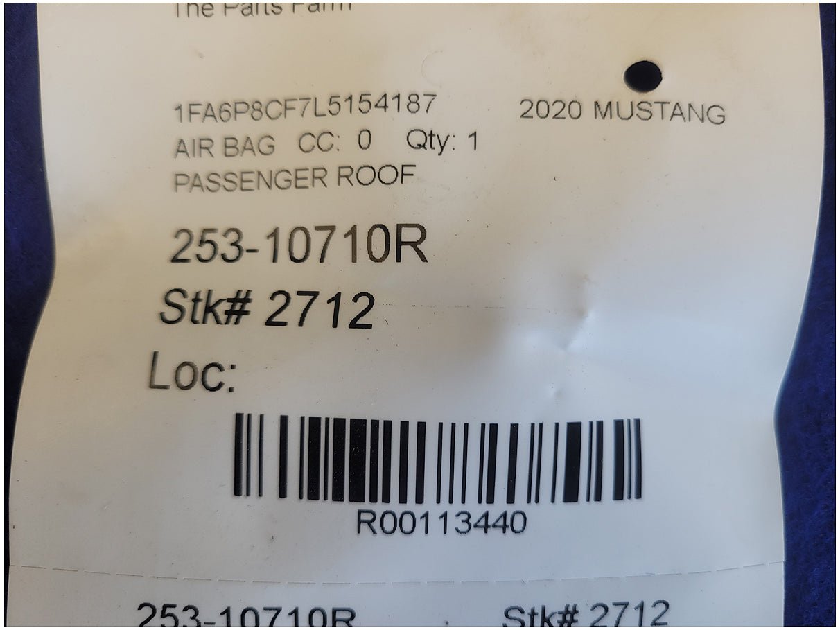 2018 - 2023 Ford Mustang GT S550 Coupe Passenger Upper Roof Curtain Air Bag 2712 - The Parts Farm