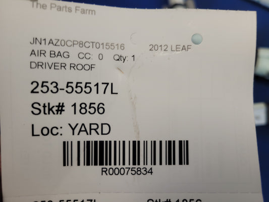 2012 Nissan Leaf Driver Roof Curtain Air Bag 1856