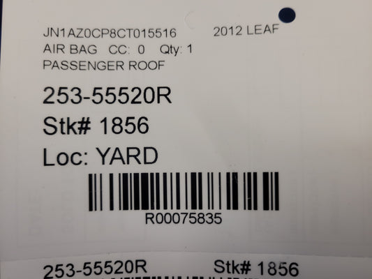 2012 Nissan Leaf Passenger Roof Curtain Air Bag 1856