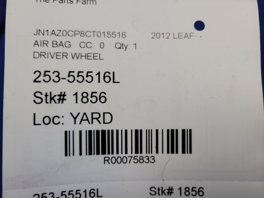 2012 Nissan Leaf Driver Steering Wheel Air Bag 1856