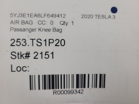 2020 Tesla Model 3 Passenger Lower Knee Air Bag 2151
