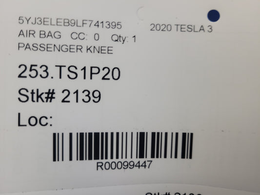 2020 Tesla Model 3 Passenger Lower Knee Air Bag 2139 - The Parts Farm