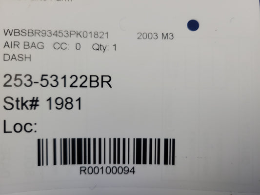 2003 BMW M3 E46 Passenger Dash Air Bag 1981