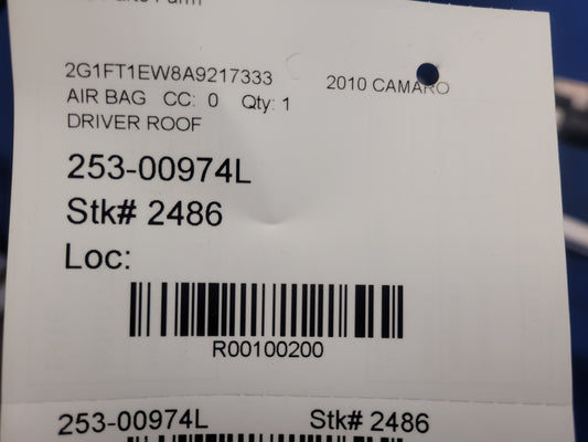 2010 Chevrolet Camaro SS Coupe Driver Roof or Curtain Air Bag 2486
