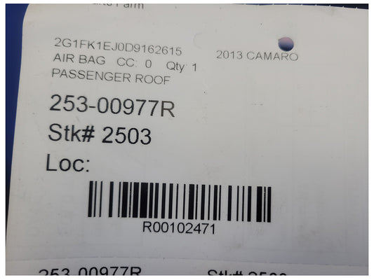 2013 Chevrolet Camaro SS Coupe Passenger Roof or Curtain Air Bag 2503