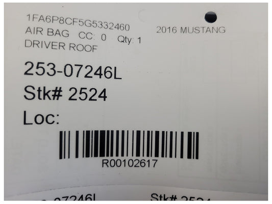 2015-2017 Ford Mustang GT S550 Coupe Driver Roof Curtain Air Bag 2524