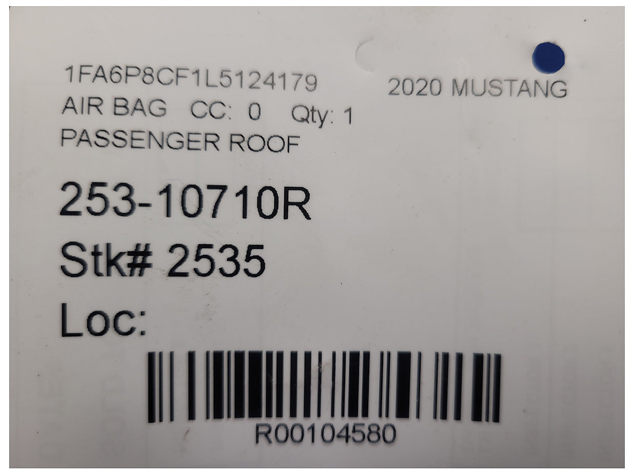 2020 Ford Mustang GT S550 Passenger Roof Curtain Air Bag 2535 - The Parts Farm
