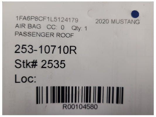2020 Ford Mustang GT S550 Passenger Roof Curtain Air Bag 2535