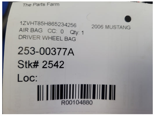 2006 Ford Mustang GT S197 Air Bag Driver Steering Wheel Dash Left 2542