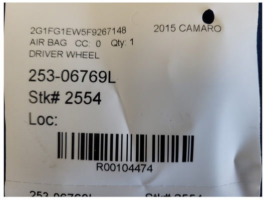 2015 Chevrolet Camaro SS Coupe Air Bag Driver Steering Wheel Dash Left 2554