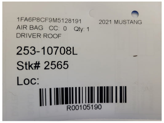 2018-2023 Ford Mustang GT S550 Coupe Driver Upper Roof Curtain Air Bag 2565