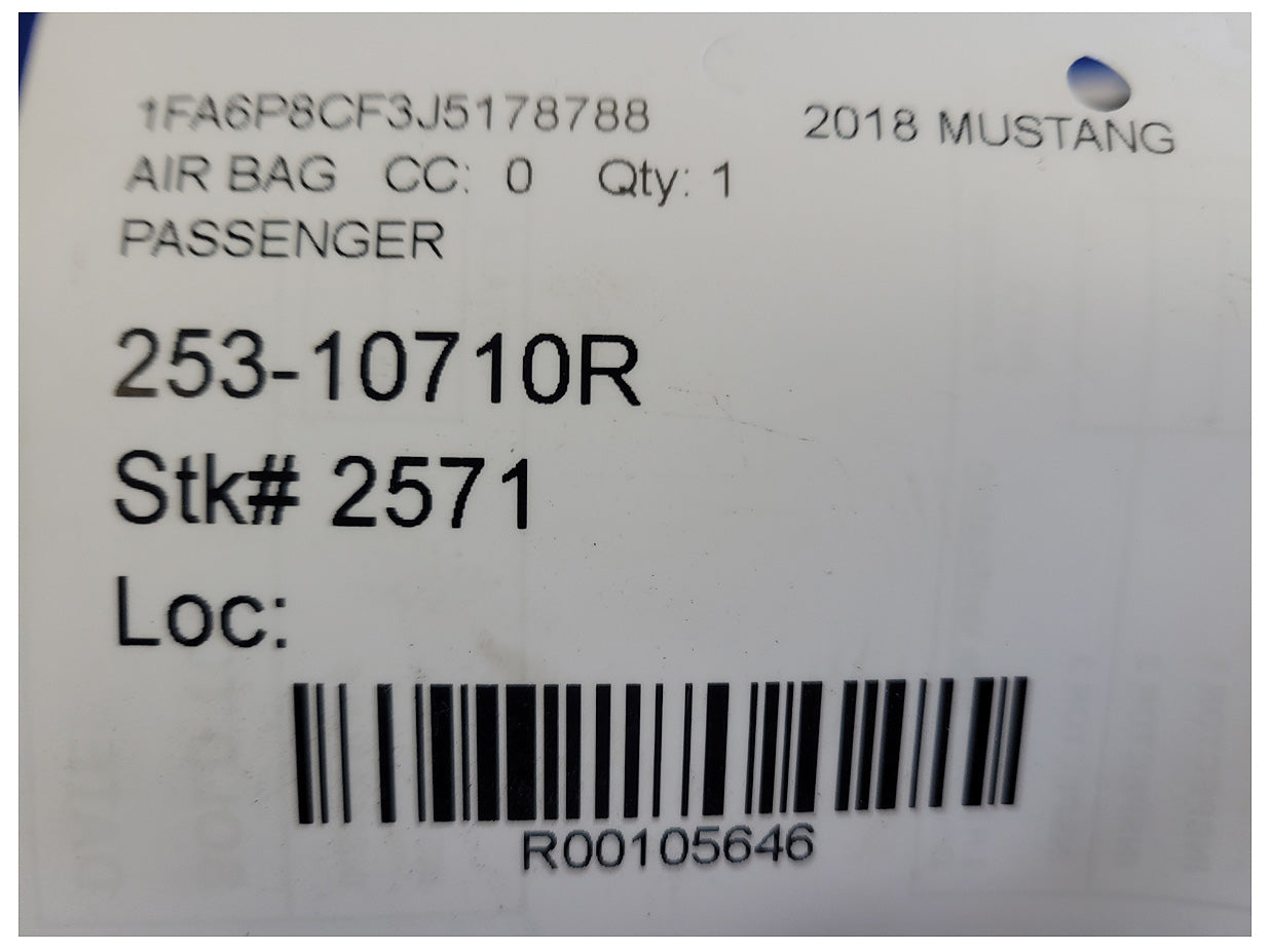 2018-2023 Ford Mustang GT S550 Coupe Passenger Upper Roof Curtain Air Bag 2571 - The Parts Farm