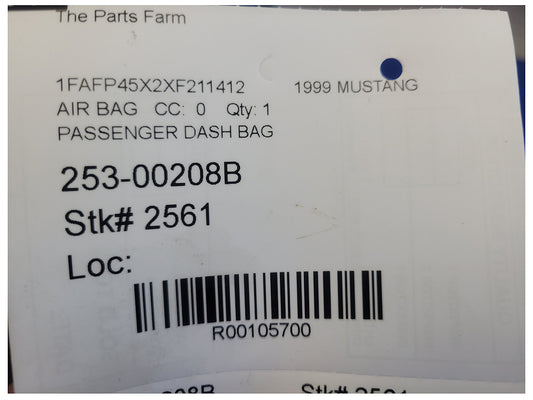 1999 Ford Mustang GT Air Bag Passenger Dash 2561