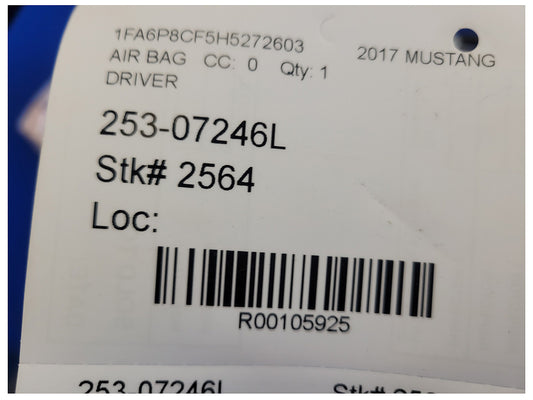 2017 Ford Mustang GT S550 Coupe Driver Upper Roof Curtain Air Bag 2564