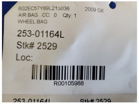 2009 Pontiac G8 Air Bag Steering Wheel Dash Left 2529