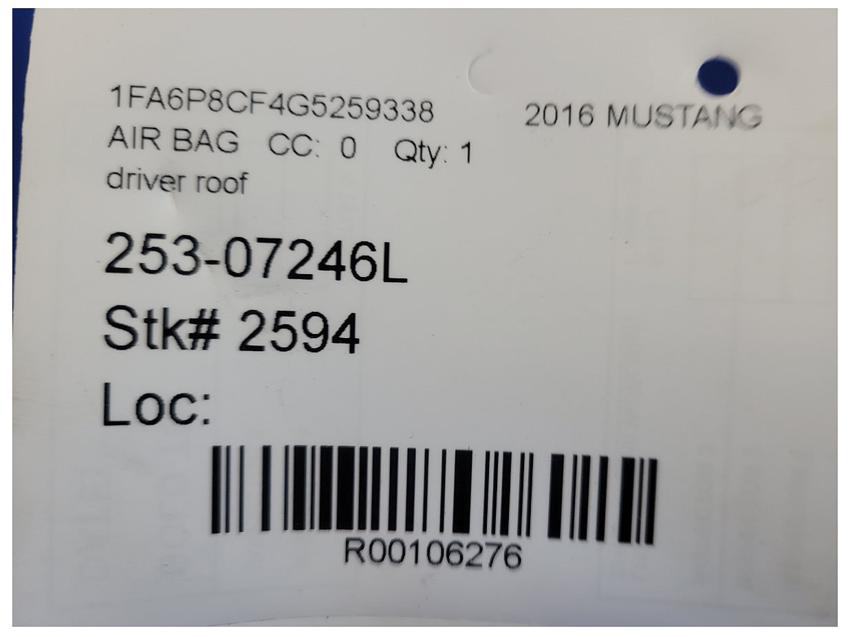 2015-2017 Ford Mustang GT S550 Coupe Driver Upper Roof Curtain Air Bag 2594 - The Parts Farm