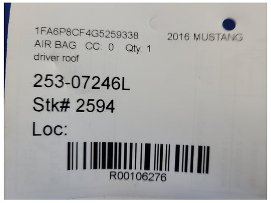 2015-2017 Ford Mustang GT S550 Coupe Driver Upper Roof Curtain Air Bag 2594