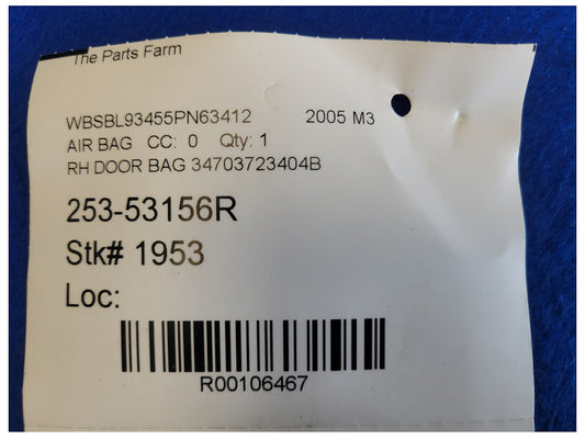 2005 BMW M3 E46 Passenger RH Upper Roof Curtain Air Bag 1953