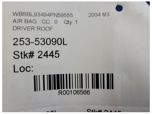 2004 BMW M3 E46 Driver LH Upper Roof Curtain Air Bag 2445
