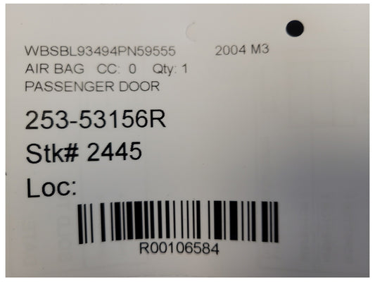 2004 BMW M3 E46 Coupe Passenger RH Door Air Bag Module 2445