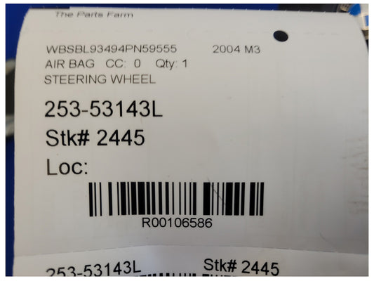 2004 BMW M3 E46 Air Bag Driver Steering Wheel Dash Left LH 2445