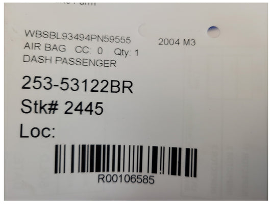 2004 BMW M3 E46 Air Bag Passenger Front Dash 2445