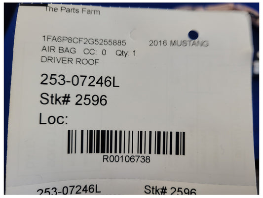 2015-2017 Ford Mustang GT S197 Driver Left LH Roof Curtain Air Bag