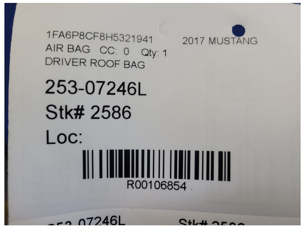 2015-2017 Ford Mustang GT S550 Coupe Driver Upper Driver Roof Curtain Air Bag 2586 - The Parts Farm