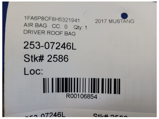 2015-2017 Ford Mustang GT S550 Coupe Driver Upper Driver Roof Curtain Air Bag 2586