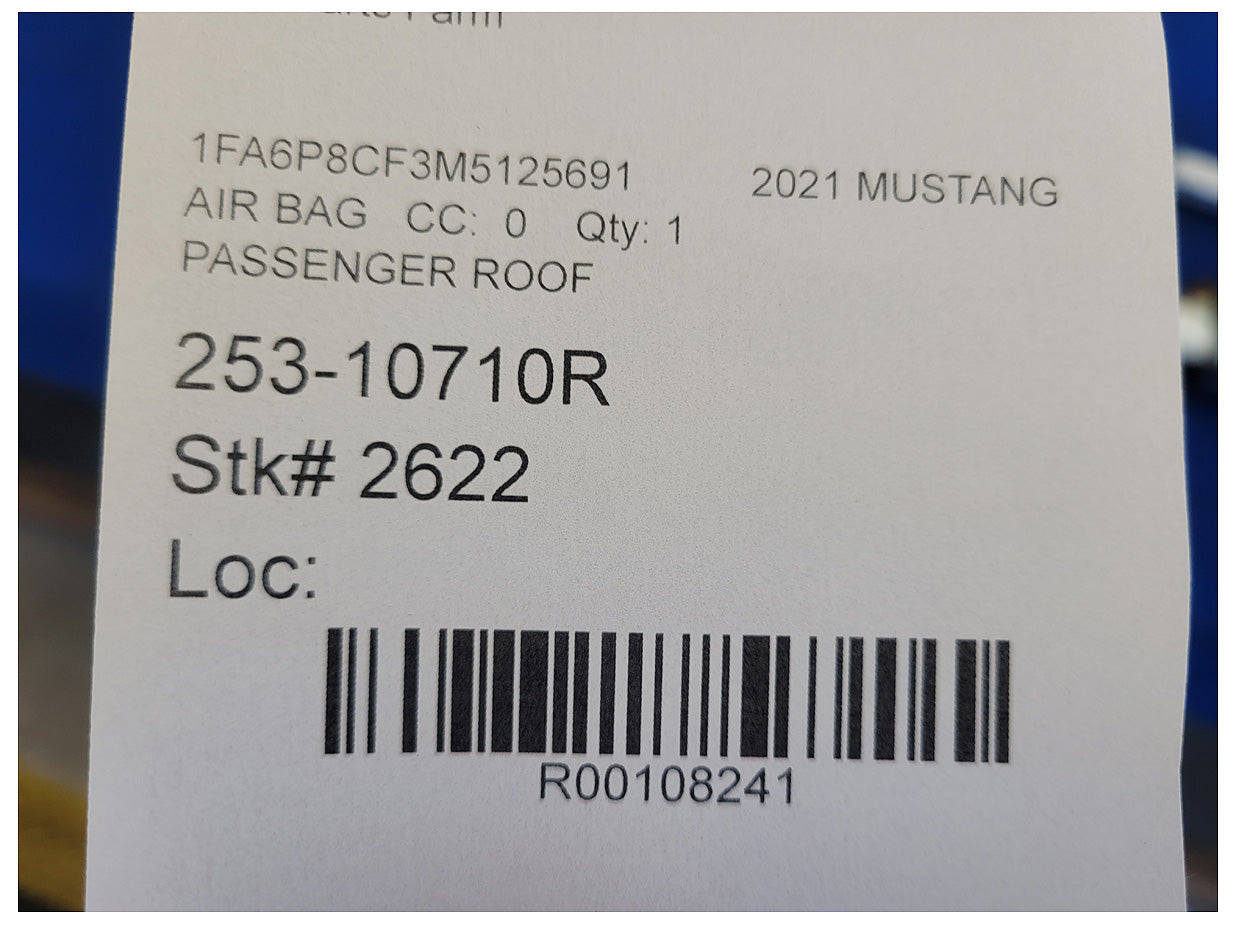 2018-2023 Ford Mustang GT S550 Passenger RH Roof Curtain Air Bag Upper Top 2622 - The Parts Farm