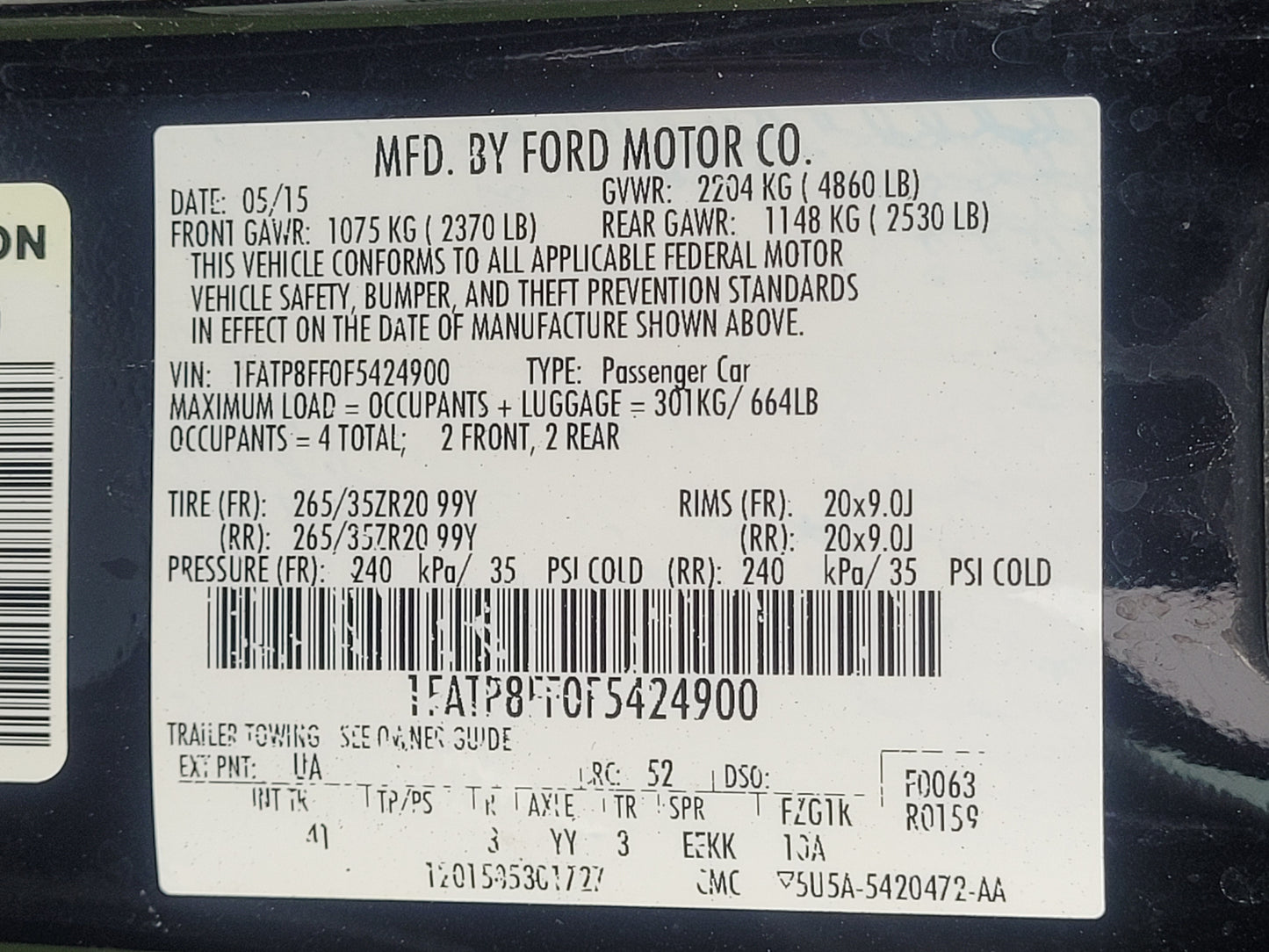 Stock 2632. 2015 Ford Mustang GT Convertible 5.0L V8 Engine 6R80 A/T 36k Miles - The Parts Farm
