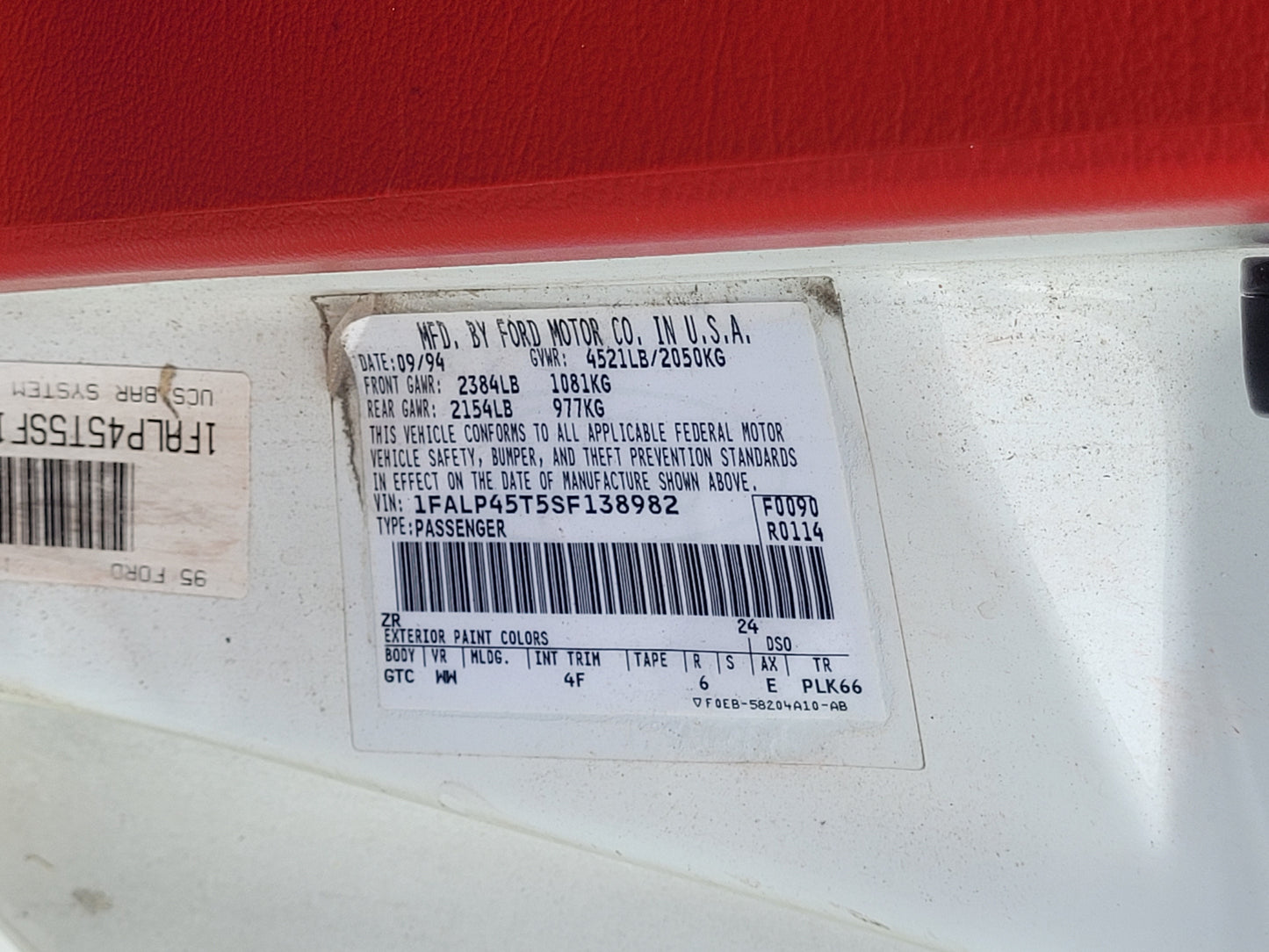 Stock 2631. 1995 Ford Mustang GT Convertible 5.0L V8 Engine Auto Trans - The Parts Farm