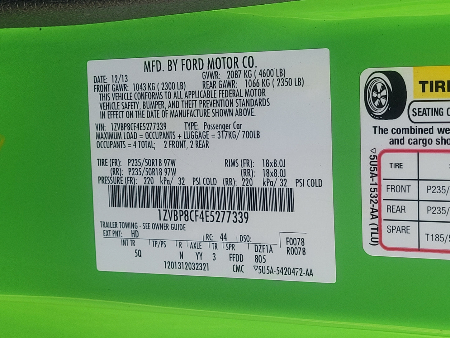 Stock 2637. 2014 Ford Mustang GT Coupe 5.0L Gen 1 6R80 A/T Bird Sh*t Green 29k Miles - The Parts Farm