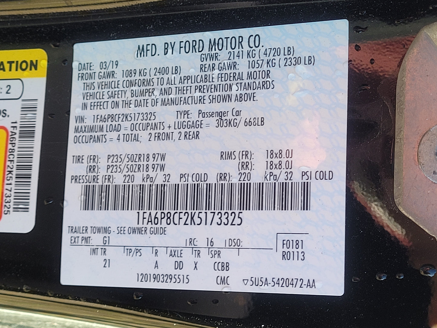 Stock 2660. 2019 Ford Mustang GT Coupe 5.0L Gen 3 Coyote MT82 M/T 19k Miles - The Parts Farm
