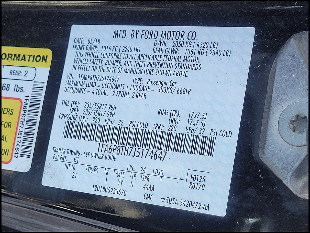 Stock 2683. 2018 Ford Mustang EcoBoost Turbo Engine 6R80 Auto Trans 35k Miles - The Parts Farm