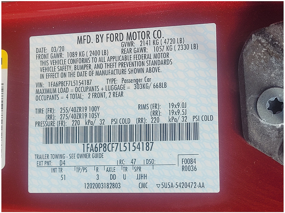 Stock 2712. 2020 Ford Mustang GT Coupe 5.0L V8 Engine 10R80 Auto Trans 18k Miles