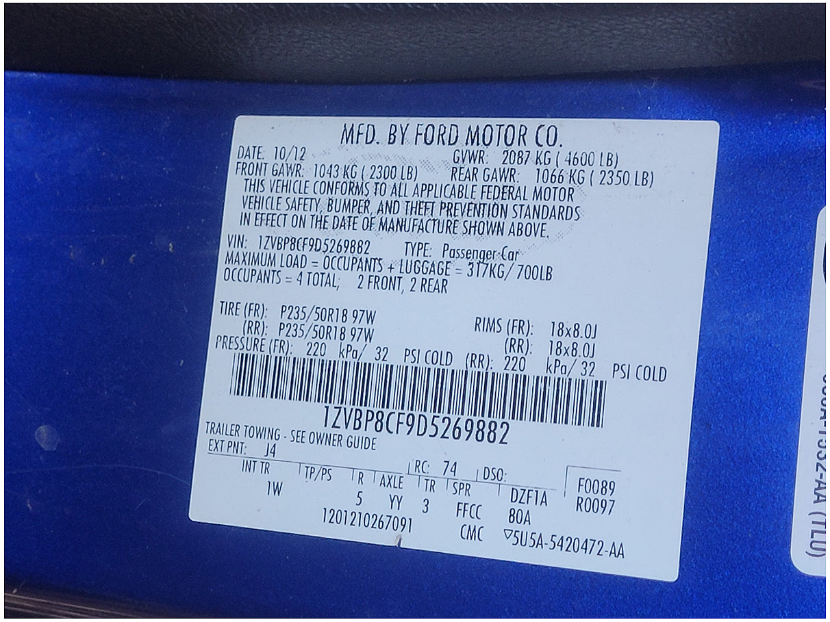 Stock 2721. 2013 Ford Mustang GT Coupe Gen 1 5.0L V8 6R80 Auto Trans 2721