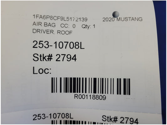 2018-2023 Ford Mustang GT S550 Driver Coupe Roof Curtain Air Bag 2794
