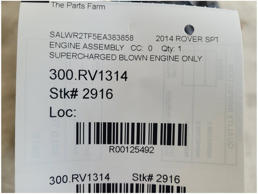 125k 2014 Land Range Rover 5.0L V8 Supercharged Engine Motor *Damage 2916