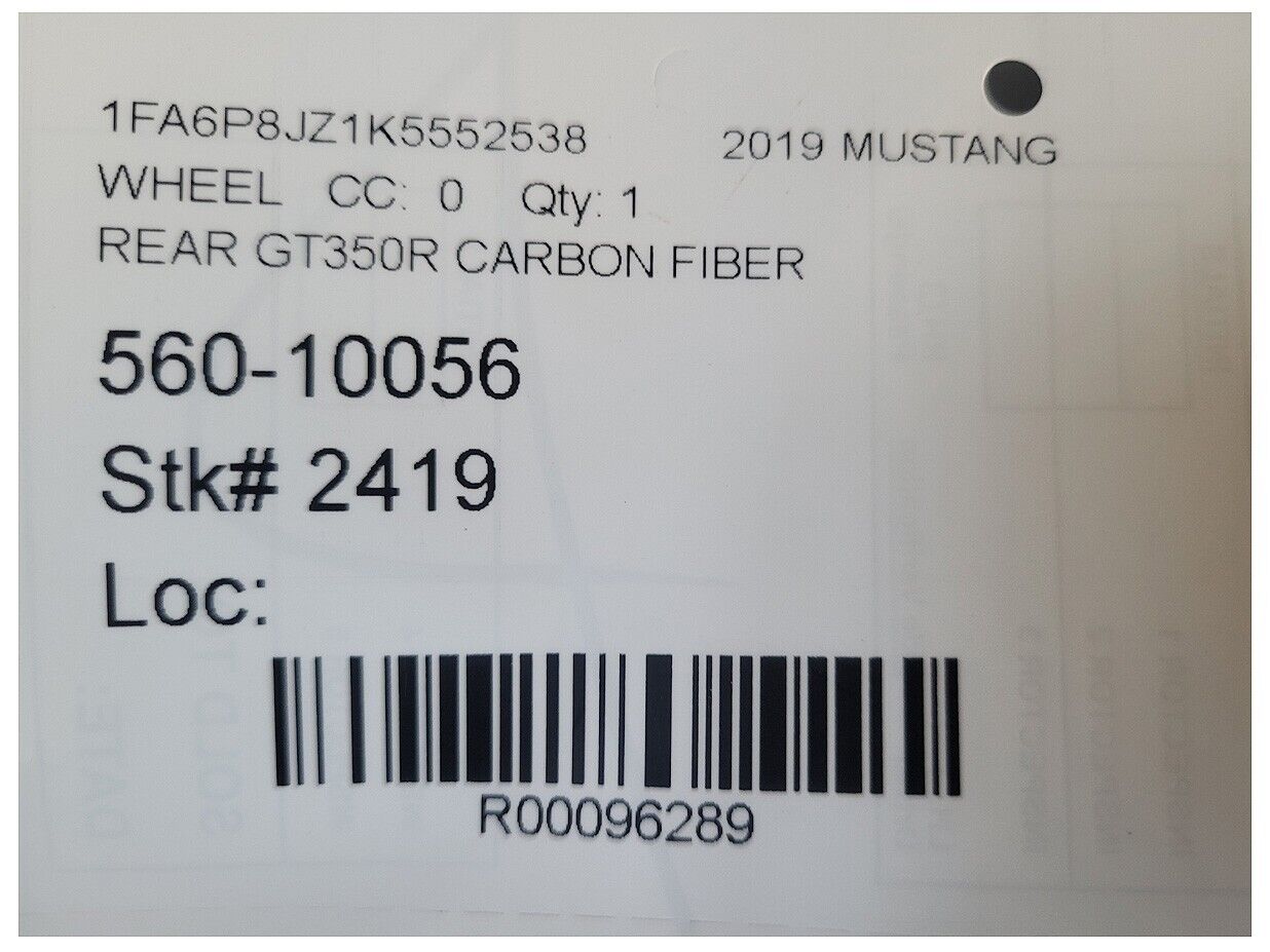 2015-2020 Shelby Mustang GT350R Rear Spoke Carbon Fiber Wheel 19x11.5 +56 96289 - The Parts Farm