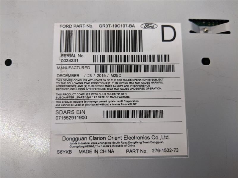 2016-2017 Ford Mustang GT S550 Audio Radio Receiver Single Disc GR3T-19C107-BA - The Parts Farm