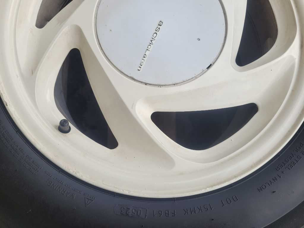 1990 Ford Mustang ASC Mclaren Convertible Set Wheels 15x7 White Paint Tire 2603 - The Parts Farm