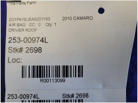 2010 Chevrolet Camaro SS Coupe Driver Roof or Curtain Air Bag 2698