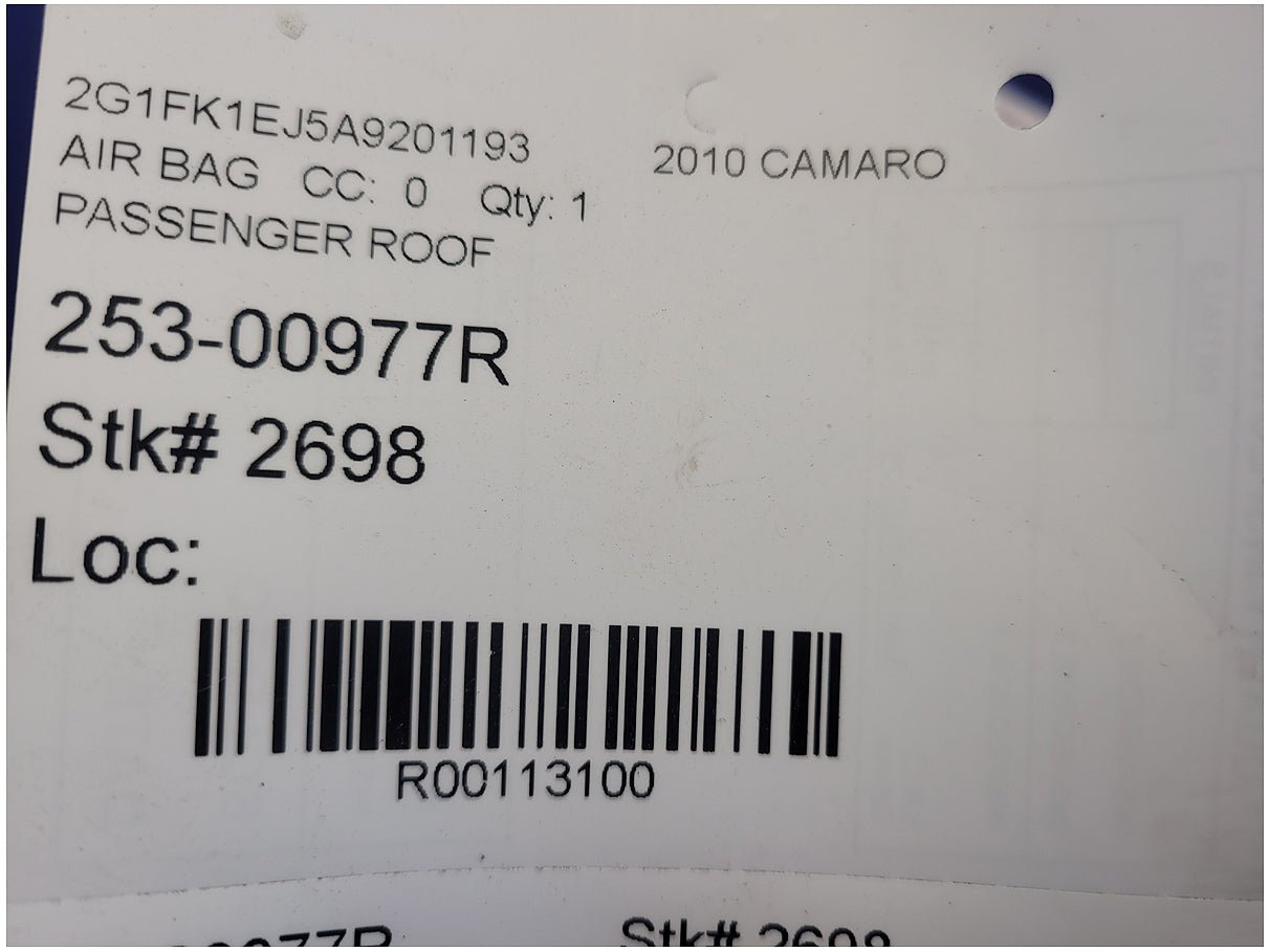 2010 Chevrolet Camaro SS Coupe Passenger Roof Curtain Air Bag 2698 - The Parts Farm