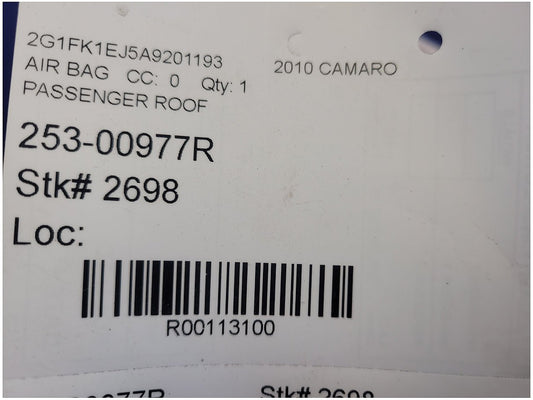 2010 Chevrolet Camaro SS Coupe Passenger Roof Curtain Air Bag 2698