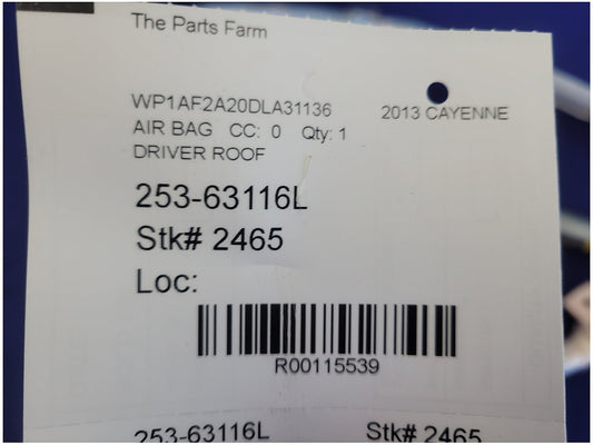 2011-2018 Porsche Cayenne S GTS Turbo Upper Passenger Roof Curtain Air Bag 2465